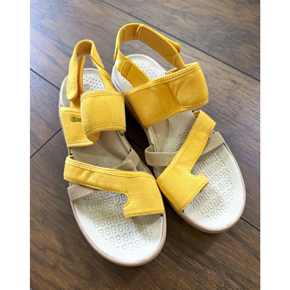 Bzees Women’s Yellow Strappy Sandals Hook & Loop Adjustable Comfort 8M Durable